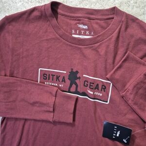 Sitka Gear Trek Long Sleeve T Shirt Red Graphic Crewneck Cotton Comfort Outdoor